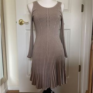 Express Cold Shoulder Fit and Flare Ribbed Knit Mini Sweater Dress